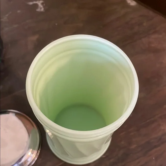 Vintage Jadeite Green Glass Canister Sugar Pourwith Silver Lid